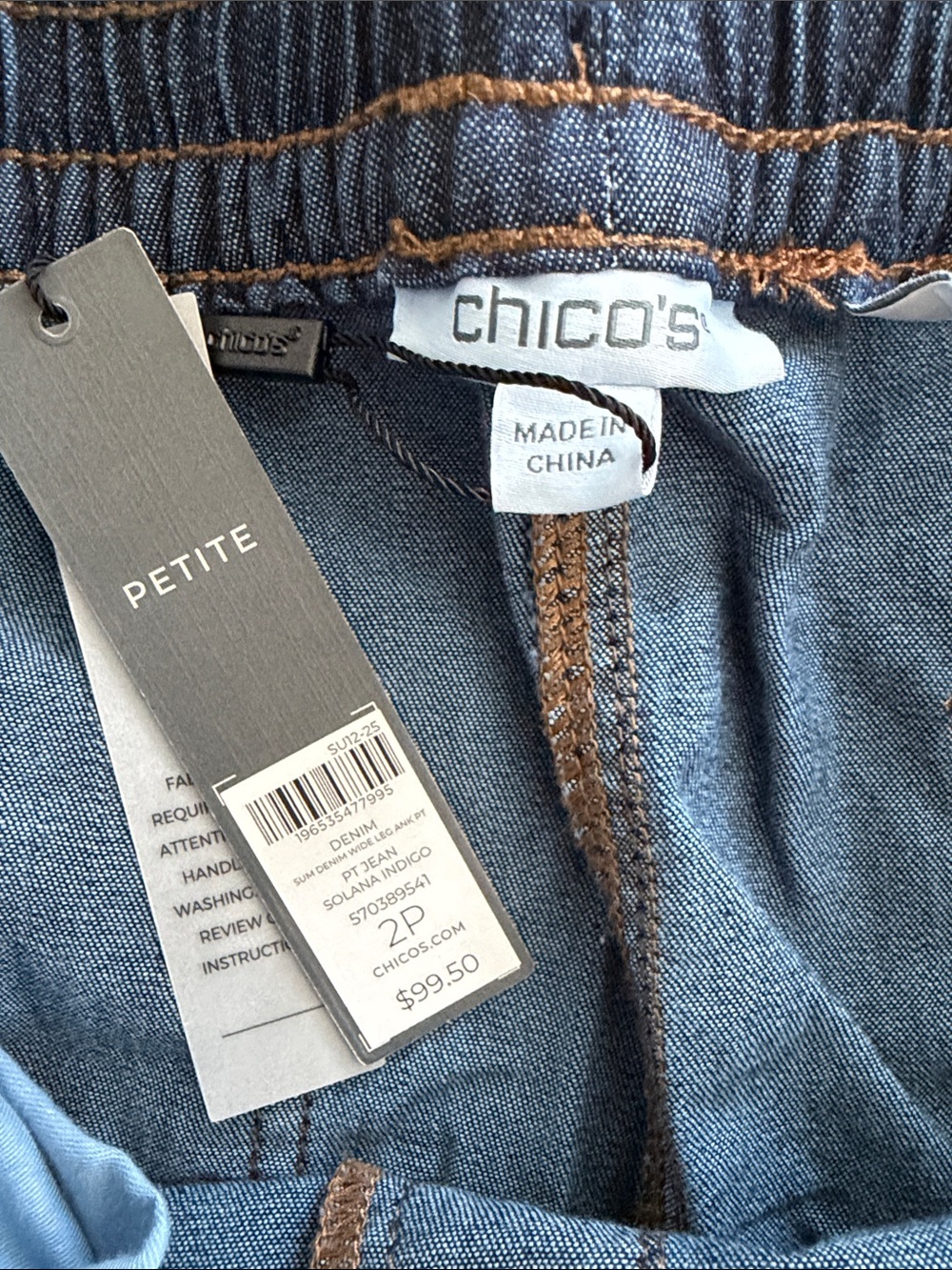 Chico's Wide Leg Pants Summer Denim Pull On Ankle Chico's Size 2P = US 12P - Picture 3 of 7